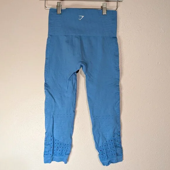 GYMSHARK Leggings Women Small Blue Energy Crop High Waisted Athletic Workout - Picture 8 of 8